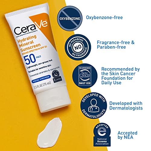 CeraVe Mineral Sunscreen SPF 50 Face - Zinc Oxide & Titanium Dioxide