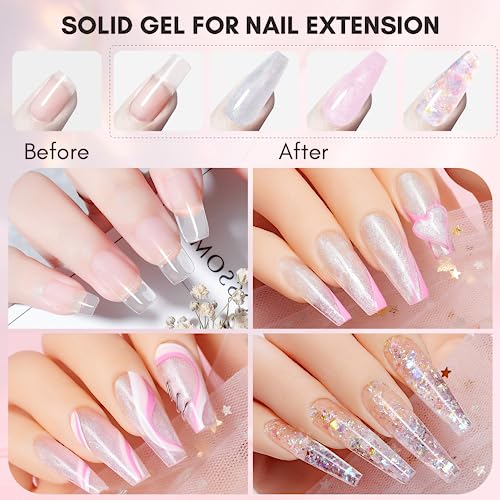 Makartt Clear Blooming Gel 15ml UV LED Soak Off Nail Art Polish Bundle With Solid Gel Builder for Nails Trial Kit Nail Extension UV Nail Glue for Acrylic Nails Rhinestones Gel