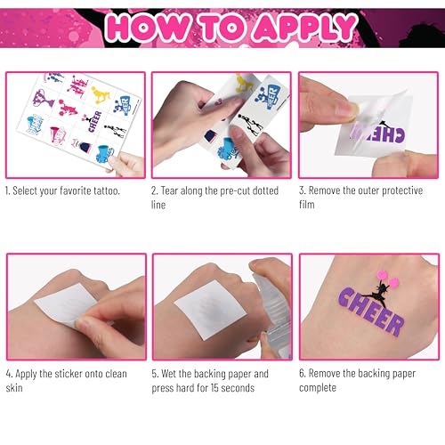 96 Cheerleading Temporary Tattoos for Kids - Pre-Cut Party Favors