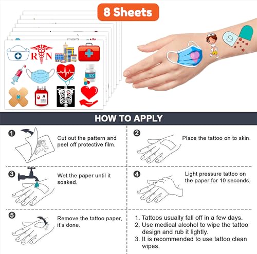 96 PCS Nurse Temporary Tattoos - Medical Theme Party Favors