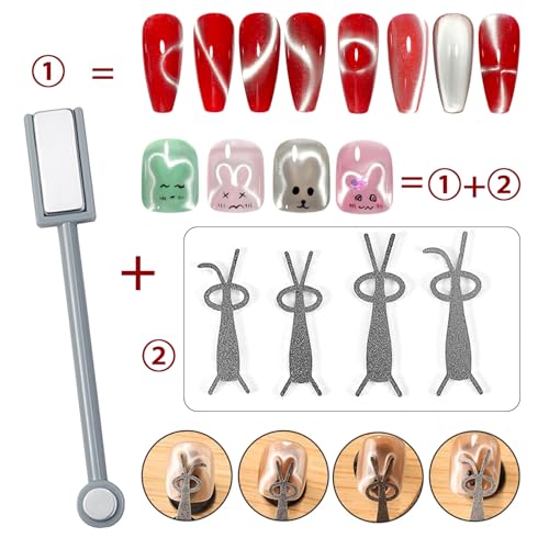 WOKOTO Cat Eye Nail Magnet Tool Set - 5 Dual-Head Pens & 6 Stencils