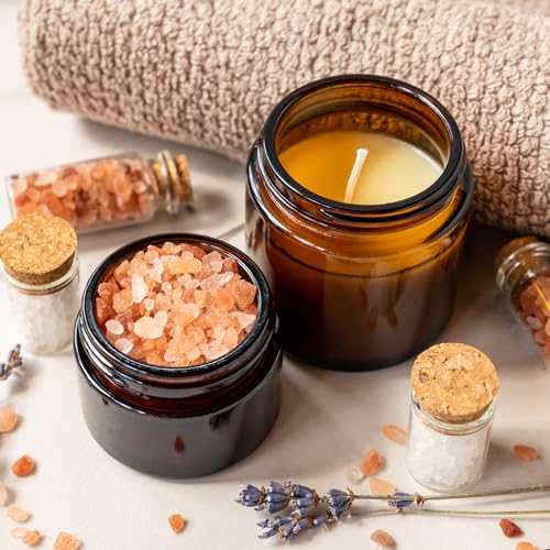 KEYWING 4oz Small Glass Jars with Black Lids, 24 Pack Amber Empty Cosmetic Containers Round Glass Jar with Inner Liners for Lotions, Powders and Ointments