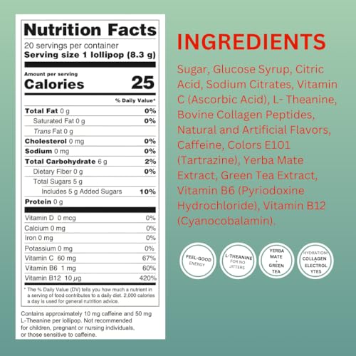 Mollipop Watermelon Lollipops with Yerba Mate & Collagen - 20 Pack