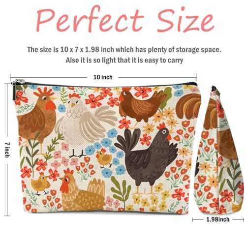 Floral Chicken Makeup Bag, Chicken Gifts Cosmetic Bag Chicken Themed Gifts Travel Pouch, Chicken Gifts for Chicken Lovers Women Girls Sisters Friends Niece Wife Friendship Graduation Birthday Gifts