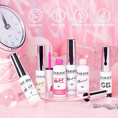 RARJSM Gel Liner Nail Art Polish Set of 6pcs Popular Color Black White Pink Rose Red Glitter Silver Gold Curing Requires Soak off 8ml Build in Thin Nail Sharp Brush for Home DIY Salon Nail Design