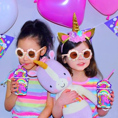 Round Flower Birthday Glasses for Kids - Pink Tea Edition Party Sunglasses