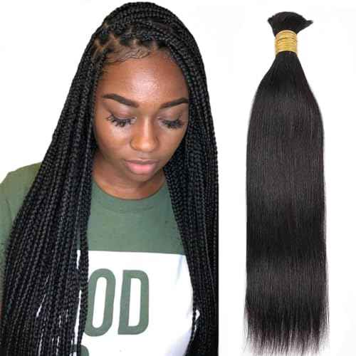 Human Braiding Hair for Boho Braids 24inch Straight Bulk Hair Extensions No Weft Brazilian Virgin Human Braiding Hair for Black Woman Straight 1 Bundle 100g Natural Black