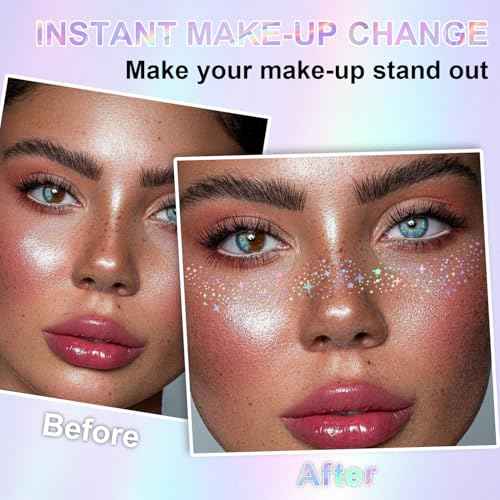 8Pcs Face Makeup Patches, Glitter Freckles Face Tattoo for Teenagers & Young Women, Sparkle Freckles Makeup Patches, Waterproof Face Glitter Freckles for Christmas (8Pcs Holographic Multicolor)
