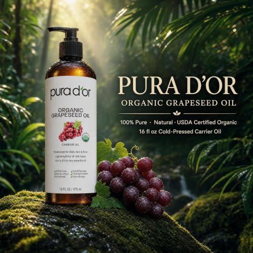 Organic Grapeseed Oil 16 oz - USDA Certified Cold Pressed