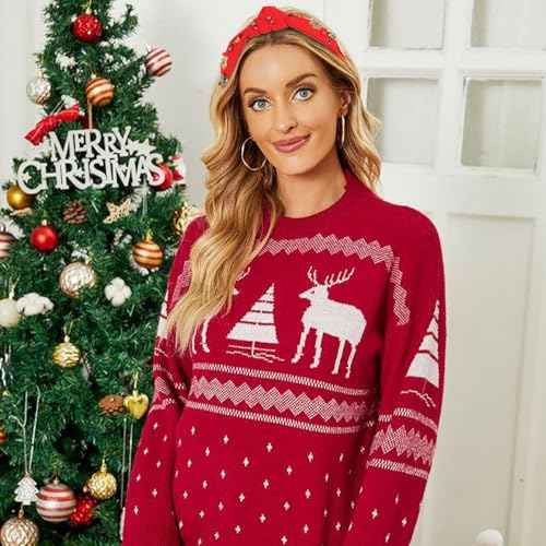 CAVETEE Christmas Headband for Women, Red Knotted Headband with Rhinestone Tree Snowflake Pearl Christmas Decorations for Women