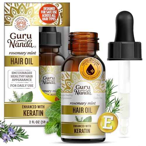 GuruNanda Rosemary Mint for Hair Growth with Keratin & Vitamin E Oil - Encourages Scalp, Shine & Hair Strengthening- 100% Natural, Cruelty-Free, 2oz