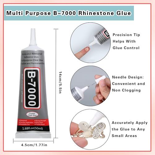 RODAKY 60g Mix Pearls and Rhinestone with B7000 Glue for Crafts,3MM-10MM Flatback Rhinestones Half Round Pearls for Nail,Jelly Rhinestones Nail Design Tumblers Face Art with Tweezers Wax Pen