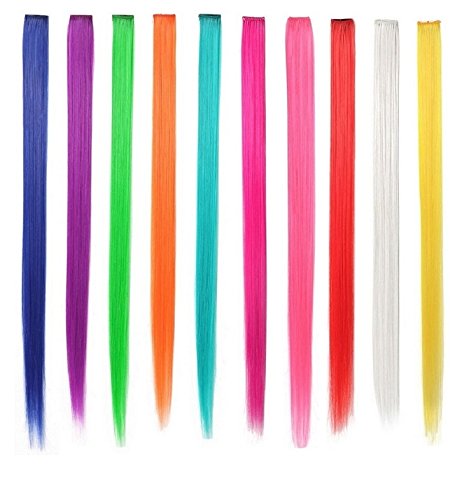 LiaSun 10Pcs/set Multi-Colors Straight Highlight Clip in Hair Extensions 20 Inch Colored Party Hair Pieces (Blue)