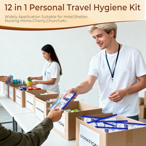 10 Set Personal Hygiene Kit Bulk,12-IN-1 Individually Wrapped Blue Basic Toiletry Supplies Disposable Travel Toothbrushes and Hotel Vanity Set for Homeless,Guests,Charity