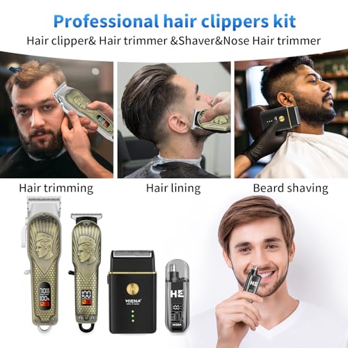 HIENA PRO Cordless Hair Clipper Set for Men with 8 Comb Attachments