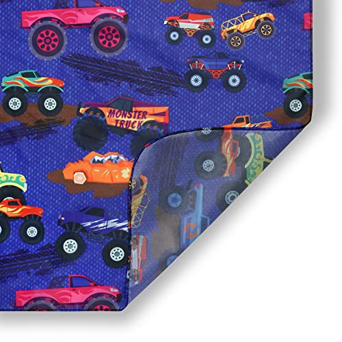 Kids Barber Cape for Haircut at Home or Salon - Adjustable Neck with Snaps, Monster Truck Design