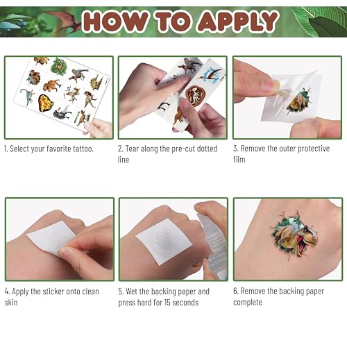 120 PCS Dinosaur Temporary Tattoos for Kids - 3D Party Favors