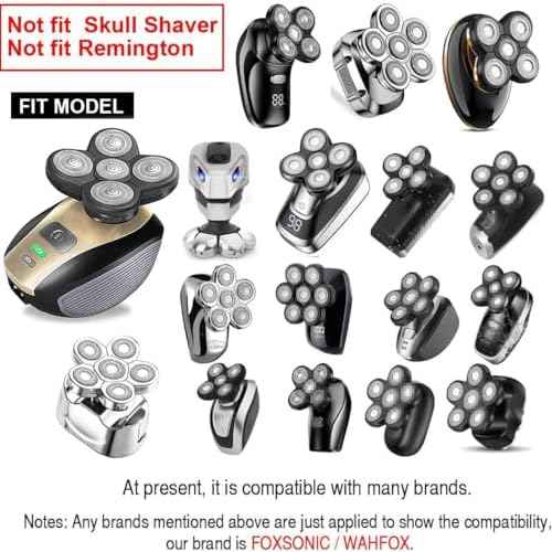 WAHFOX Universa 7 Heads Shaver Replacement Head for Head Shaver, and many Brands Head Shaver 7 Blades 7D Replacement Shaver Head Blade 7 Heads Shaver Head (Silvery)