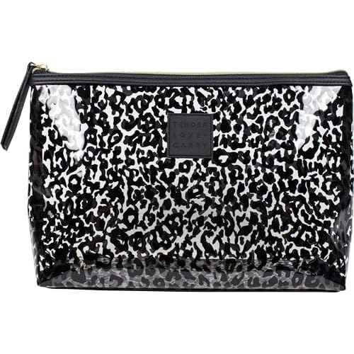 Black and Transparent Leopard Print Holdall - Water-Resistant Travel Bag for Toiletries & Cosmetic Essentials