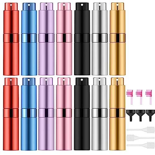 Lil Ray 8ml/14pcs Portable Mini Perfume Atomizer, Refillable Empty Small Spray Bottle for Travel, Twist Type Pocket Cologne Sprayer