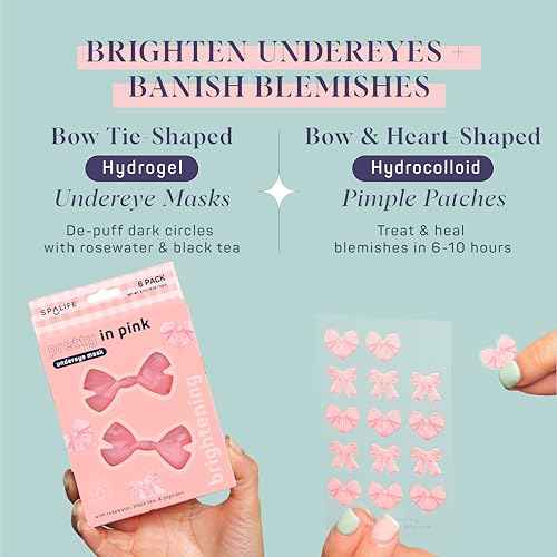SpaLife PRETTY IN PINK UNDEREYE MASK & PIMPLE PATCH DUO ? Hydrogel Undereye Patches for Dark Circles, Puffy Eyes ? Hydrocolloid Pimple Patches ? Mother's Day Gifts for Her - 42 Total Patches