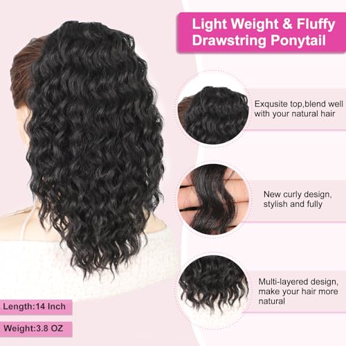 14 Inch Black Curly Ponytail Extension Clip In