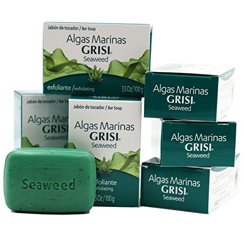 Grisi Seaweed Soap, Cleansing and Exfoliating with Seaweed for Unclogged Pores, Stimulated Circulation, Toxin Elimination and Firming Benefits, 6-Pack of 3.5 Oz Each, 6 Soaps