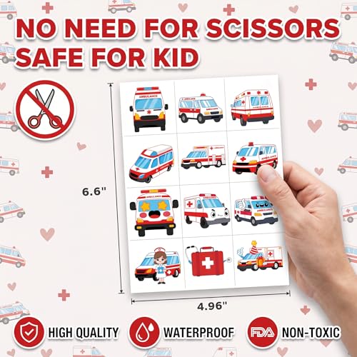 96 PCS Ambulance Temporary Tattoos for Kids Party Favors