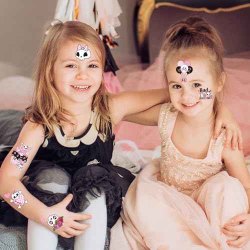 Bad Two the Bone Temporary Tattoos - Yoyuspy 200+ Pink Bad Two the Bone Party Decorations Favors Supplies Girl 2nd Birthday Decorations for Girls Cute Pink Skull Tattoo Stickers Gifts Prizes Rewards