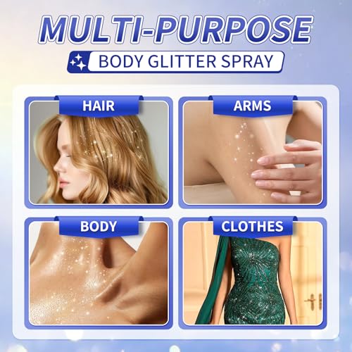 AWCCXMYM Body Glitter Spray Temporary Sparkle Glitter Spray for Hair and Body Long-Lasting and Quick-Drying Shiny Hairspray for Christmas Festival Concert Party Rave Accessories 2.11 Fl Oz