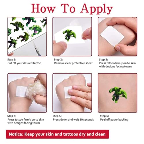 Green Hero Temporary Tattoos for Kids, 8 Sheets Party Favors