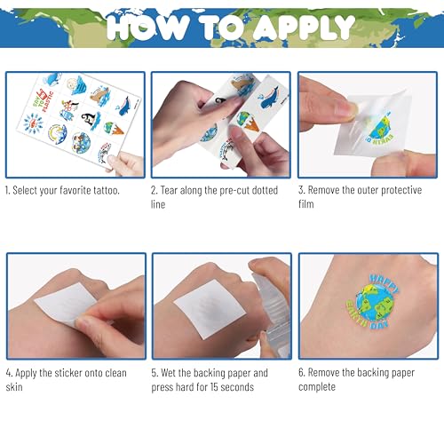 96 PCS Earth Day Environment Pre-Cut Temporary Tattoos for Kids | Super Cute Themed Birthday Party Favors, Supplies, Decorations, Fake Tattoo Stickers, School Rewards Prizes & Gifts Boys & Girls