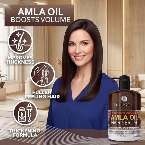 BELLISSO Amla Oil Hair Serum - Anti-Frizz, Heat Protection & Deep Conditioning - 8.45 Fl Oz
