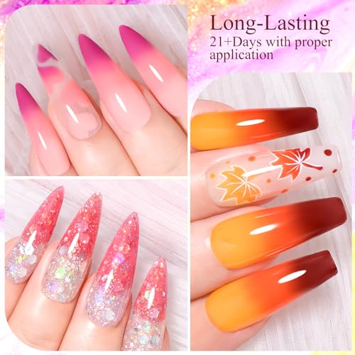 MEET ACROSS Color Changing Gel Nail Polish Set, 6 PCS Glitter Mood Temperature Change Gel Polish, Thermal Nail Gel Soak Off Long Lasting Manicure Color Changed Kit