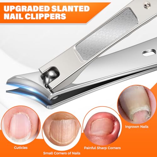 Toenail Clippers for Seniors Thick Toenails, Long Handled Angled Head Toe Nail Clippers for Thick Toenails with Wide Jaw Opening, Slanted Curved Blade Ingrown Toenail Clippers