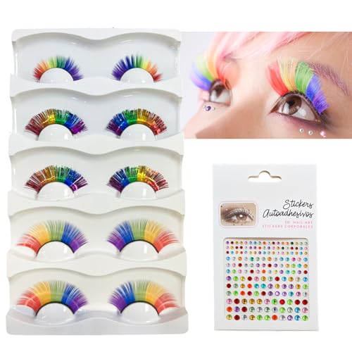 5 Pairs 3D Mink Rainbow Lashes & Face Gems Set