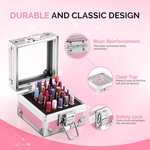 Nail Drill Bit Holder Case with 25 Holes, Portable & Dustproof
