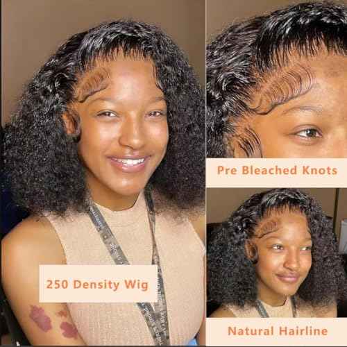 250% Density Curly Wig Human Hair 13x6 Lace Front Wigs Human Hair With Baby Hair Plucked Bleached Tiny Knots Kinky Curly Wig For Women Real Human Hair 20inch