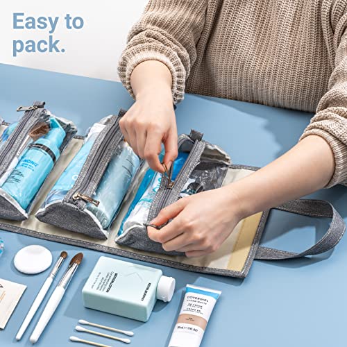 Hanging Roll-Up Makeup Bag/Toiletry Kit/Travel Organizer for Women - 4 Removable Storage Bags - Organize Make Up, Cosmetics, First Aid, Medicine, Personal Care, Bathroom, Palette/Brush Holder