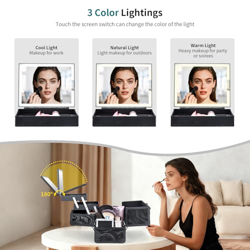 LED Lighted Makeup Case with Mirror - 11.6" Portable Organizer