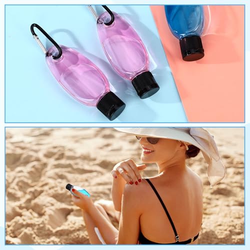 100 Pcs Traveling Bottles with Keychain 1oz Clear Plastic Keychain Bottle Leakproof Refillable Empty Keyring Container Liquid Packing Container Portable Bottle with Lid for Liquid Cream