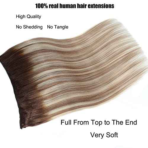 Ugrace Hair Wire Hair Extensions Real Human Hair Balayage Light Brown to Ash Brown and Bleach Blonde 18 inch 90g Transparent Invisible Fish Line Straight Clip in Human Hair Extensions for Women
