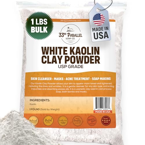 White Kaolin Clay Powder USP GRADE (1 LBS / 16 oz) 100% Natural USP Grade | Facials, Face Mask, Soap Making, Creams, Lotions, Bath Bombs | aka White Clay & China Clay Powder | 1 Pound