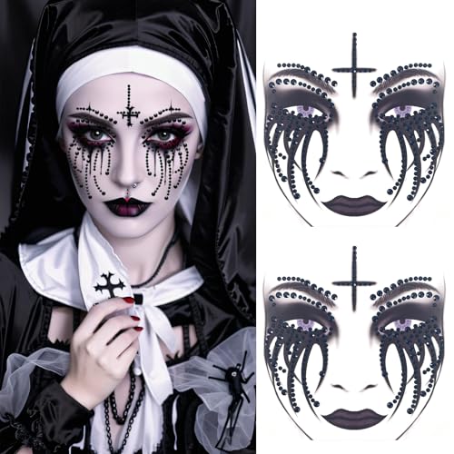 Halloween Nun Rhinestone Face Gems - Reusable Temporary Tattoo Stickers