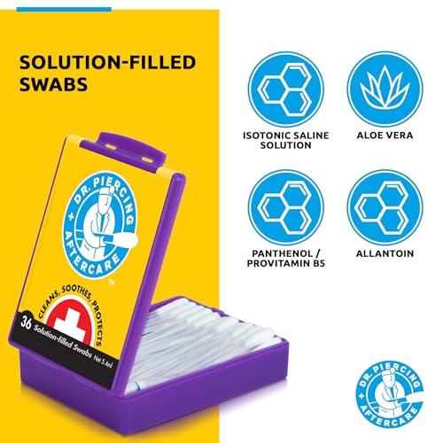Dr. Piercing Aftercare Saline Swabs with Aloe Vera – 36 Count