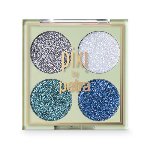 Pixi Beauty Glitter-y Eye Quad - BluePearl | Four Pressed Glitter Eyeshadow Shades | Castor Oil & Vitamin E Infused Eye Makeup