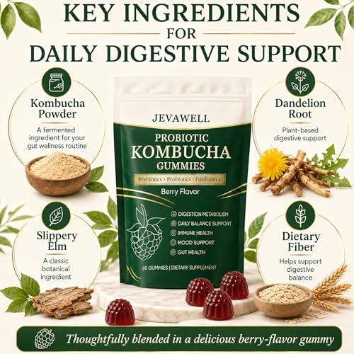 Kombucha Probiotic Gummies - Gut Health & Digestion Support, 60 Count