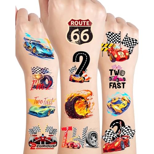 216 Pcs Two Fast Temporary Tattoos for Race Car Theme Party Decorations - 2 Fast 2 Curious Style Party Tattoos Stickers, Racing Enthusiast Temporary Tattoos for Theme Birthdays
