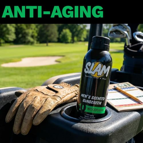 SLAM BeachMan Men's Scented Sunscreen Spray ? Broad Spectrum SPF 50, Water & Sweat Resistant, Mens Sunblock, UVA/UVB Protection ? Cedarwood Scented Sunblock for Body (SPF 50)