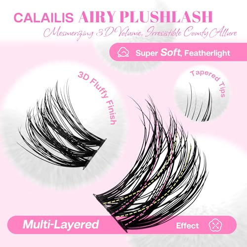 CALAILIS Lash Clusters Wispy 3D Fluffy Cluster Eyelash Extensions 144Pcs Multi-Layered Natural DIY Eyelash Clusters Soft and Reusable Volume Individual Cluster Lashes (10, 10-16MIX)